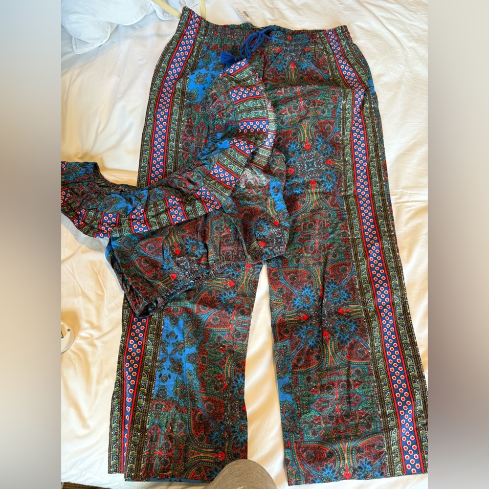 J. Crew Multicolor Patterned Wide-Leg Pants and Top